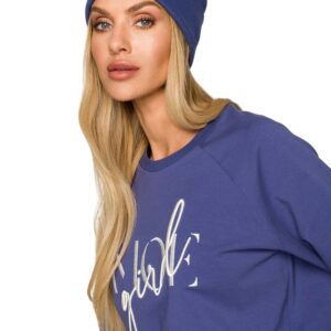 czapka beanie z haftem - indygo